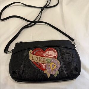Brighton Black Crossbody Bag with Red Heart and Purple Flower